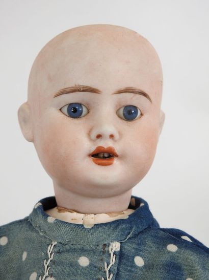 Bisque head doll, fixed eyes, open mouth...