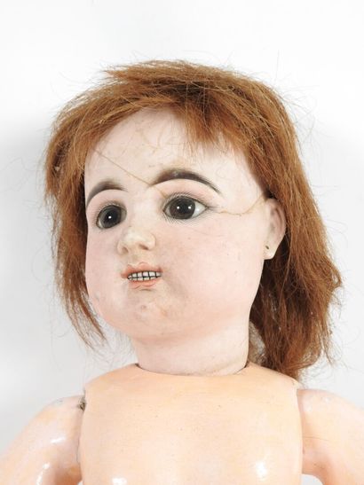 Bisque head doll, open glass eyes, open mouth...
