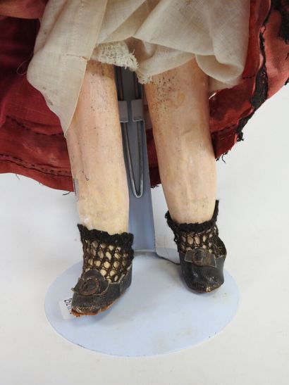 Doll with boiled cardboard head, fixed glass...