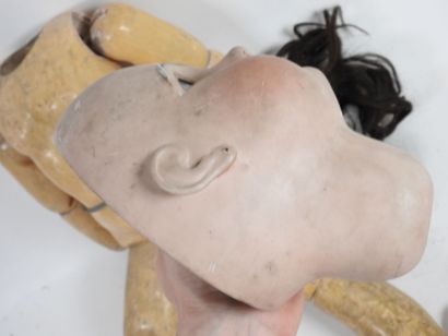 Doll, porcelain head, glass eyes (damaged),...