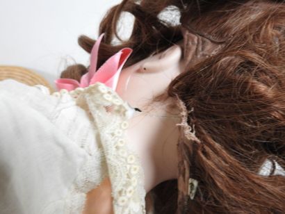 Bisque head doll, fixed glass eyes, open...