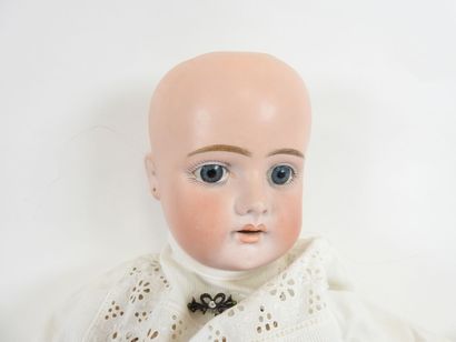 Bisque head doll, fixed eyes, open mouth...