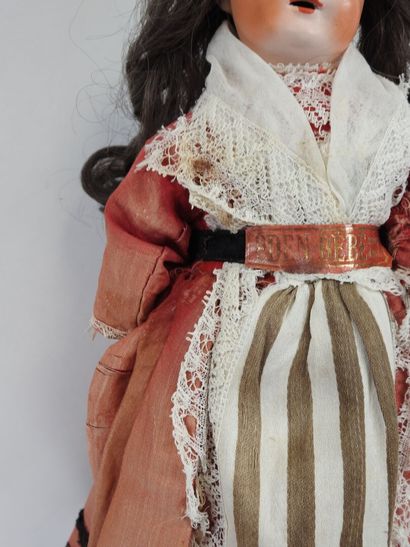 Doll with boiled cardboard head, fixed glass...