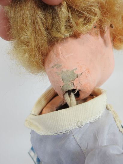 Doll with boiled cardboard head, fixed eyes,...