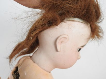 Bisque head doll, open glass eyes, open mouth...