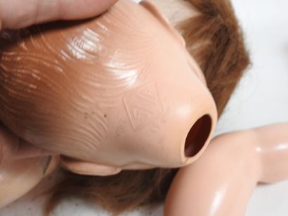 Bisque head doll, open glass eyes, open mouth...