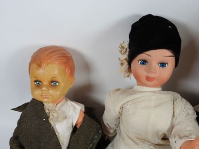 Set of four plastic and celluloid dolls.
H....