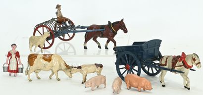 Personnages et sujets de la ferme, en métal...