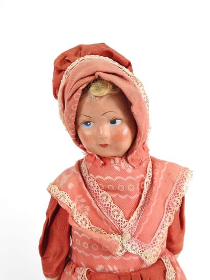 Fabric doll with boiled cardboard head.
Cloth...