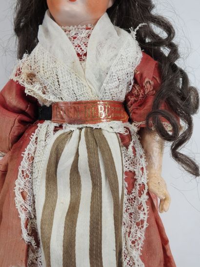 Doll with boiled cardboard head, fixed glass...