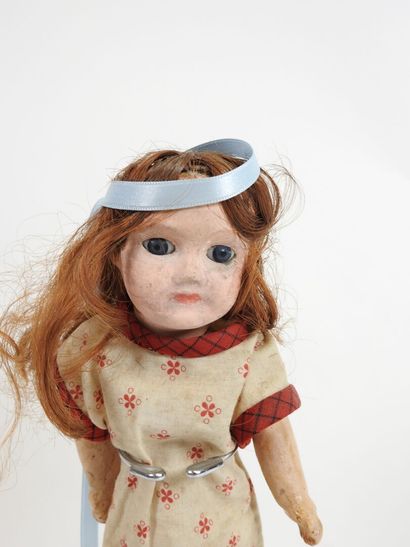 Little doll, boiled cardboard head with open...