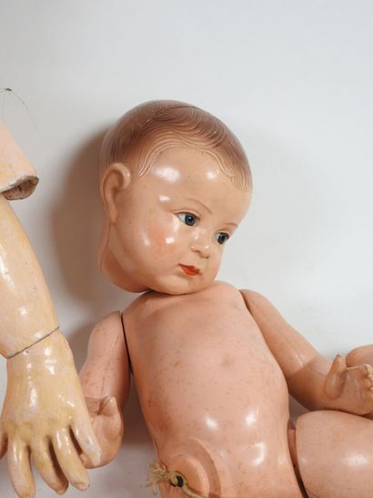 Bisque head doll, open glass eyes, open mouth...