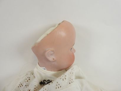 Bisque head doll, fixed eyes, open mouth...
