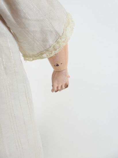 Bisque head doll, fixed eyes, open mouth...