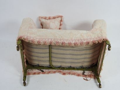 Folding dolls' bed in green lacquered metal...