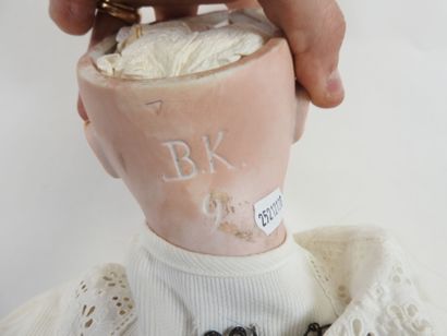Bisque head doll, fixed eyes, open mouth...