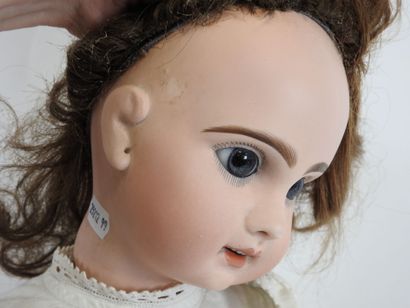 Bisque head doll, fixed eyes, open mouth...
