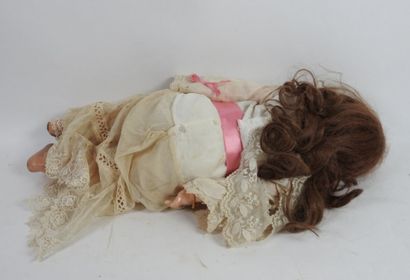 Bisque head doll, fixed glass eyes, open...
