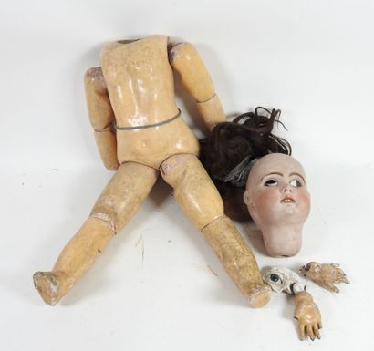 Doll, porcelain head, glass eyes (damaged),...