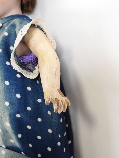 Bisque head doll, fixed eyes, open mouth...