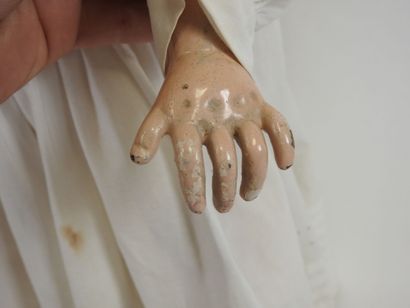 Bisque head doll, fixed eyes, open mouth...