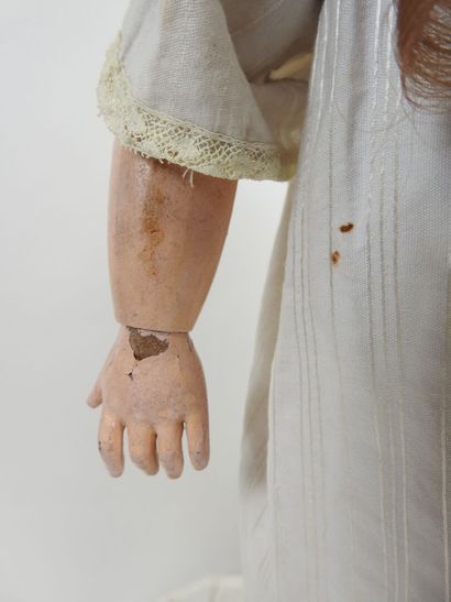 Bisque head doll, fixed eyes, open mouth...