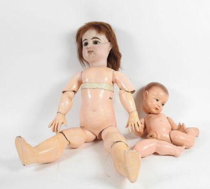 Bisque head doll, open glass eyes, open mouth...