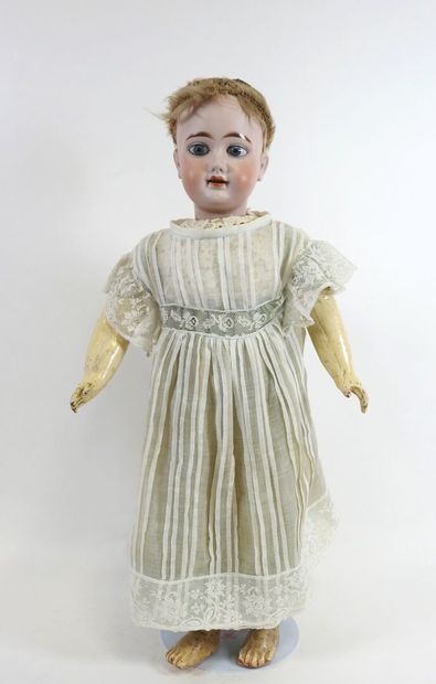 Doll with bisque head, fixed eyes, open mouth...