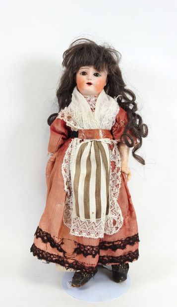 Doll with boiled cardboard head, fixed glass...
