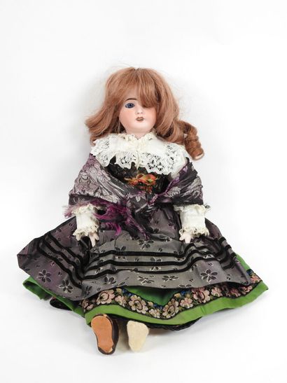 Bisque head doll, fixed eyes, open mouth...