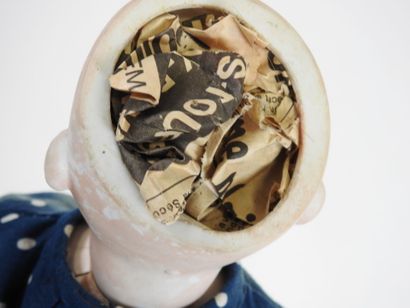 Bisque head doll, fixed eyes, open mouth...