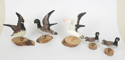 Lionel TREMPBAY (XXe).
Ensemble de 5 canards...