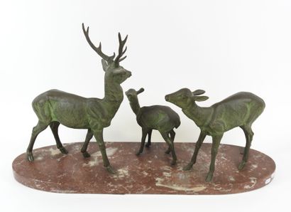 M. LEDUCQ (1879-1955).
Cerf, biche et faon.
Groupe...