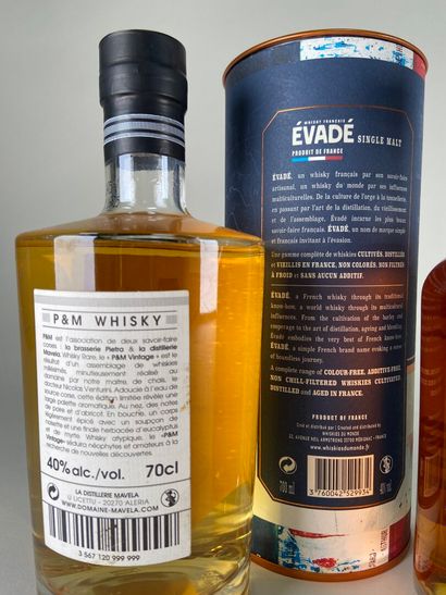 WHISKY. Batch of French wisky:
- Evadé. Single...