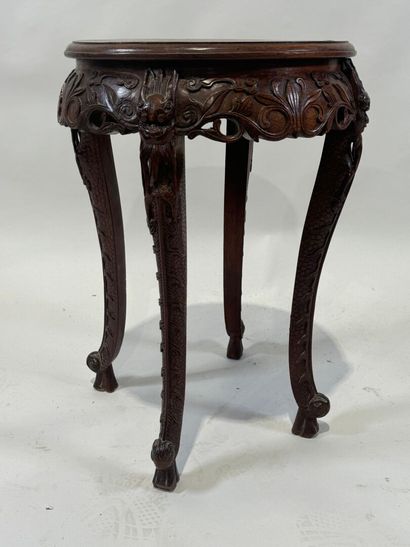 ASIE.
Petite sellette circulaire en bois...