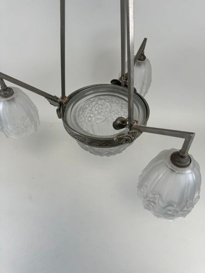 Lustre en verre moulé à trois feux de lumière,...