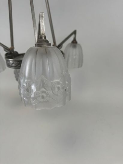 Lustre en verre moulé à trois feux de lumière,...