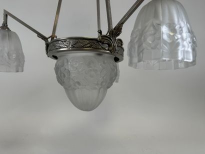 Lustre en verre moulé à trois feux de lumière,...