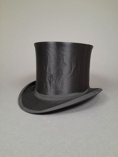 Black satin hat with matching grosgrain ribbon....