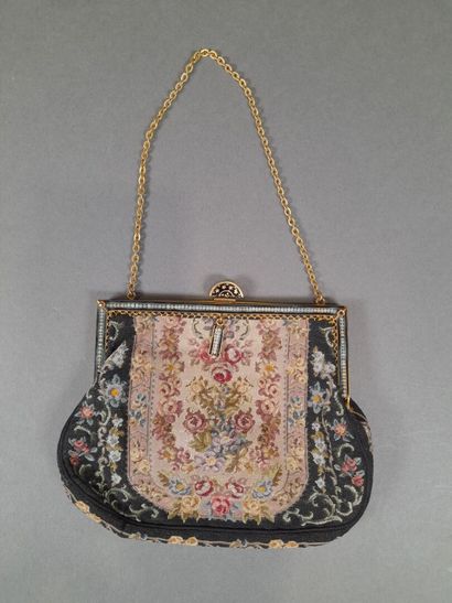 Reticule bag in petit point tapestry decorated...