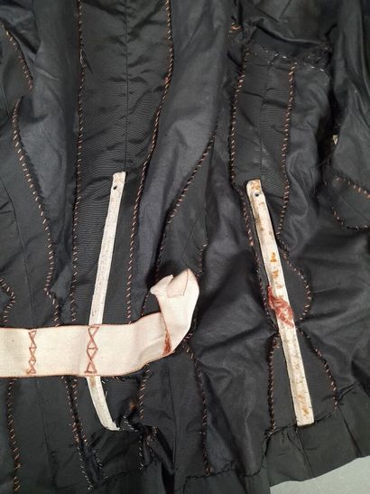 Set of two black fluted silk whalebone bodices,...
