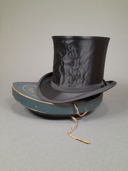 Black satin hat with matching grosgrain ribbon....