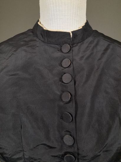 Set of two black fluted silk whalebone bodices,...