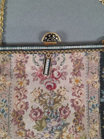 Reticule bag in petit point tapestry decorated...
