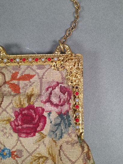 Petit point tapestry evening bag decorated...