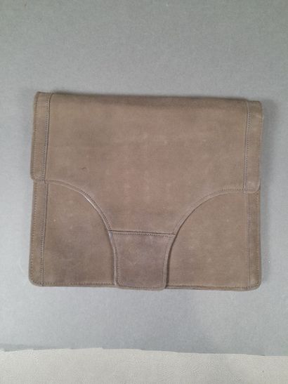 Set of two suede clutches, one in light brown,...