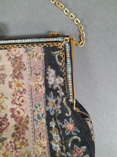 Reticule bag in petit point tapestry decorated...