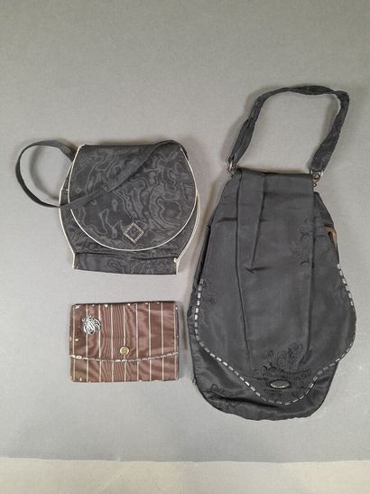 Set of two black fluted silk moiré or shaped...