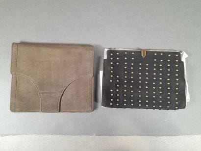 Set of two suede clutches, one in light brown,...