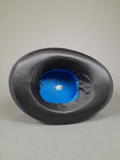 Black satin hat with matching grosgrain ribbon....